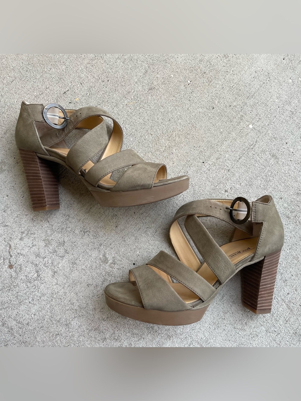 Paul Green Nia Green Leather Strappy Block Heel Sandals 4.5 7 Summer Boho Chic